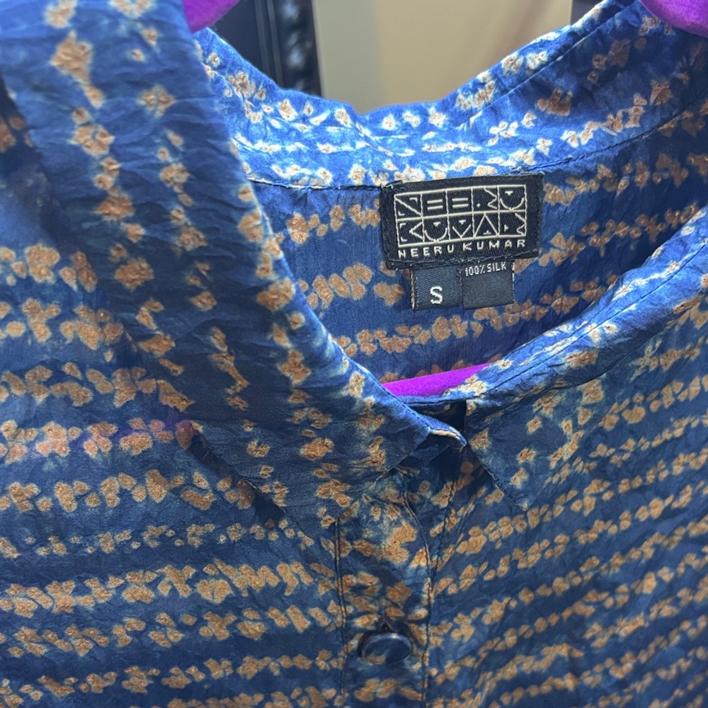 Blue and Brown Silk Blouse